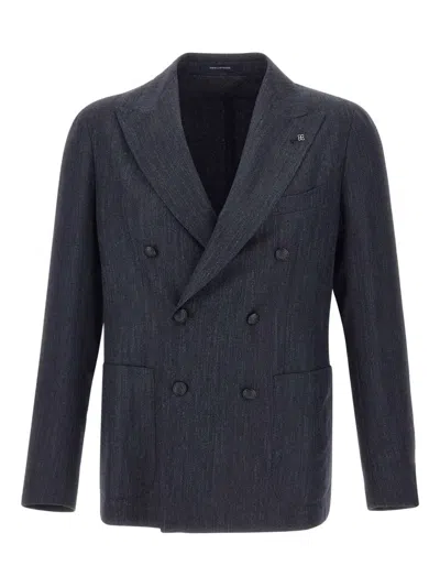 Tagliatore Herringbone Double-breasted Jacket In Blue