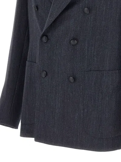 Tagliatore Herringbone Double-breasted Jacket In Blue