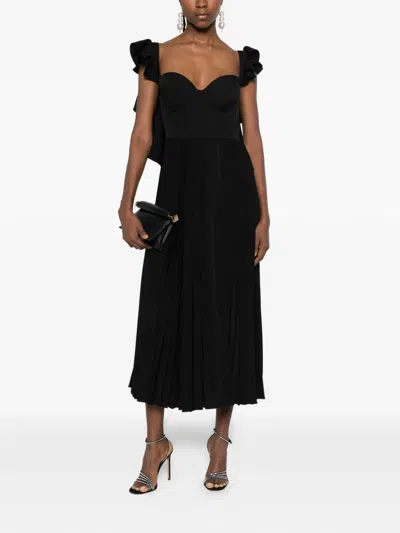 Parlor Ruffled Pleated Midi Dress In Black