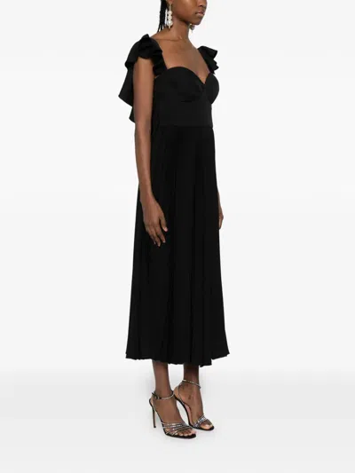 Parlor Ruffled Pleated Midi Dress In Black