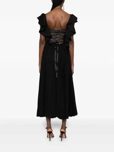 Parlor Ruffled Pleated Midi Dress In Black