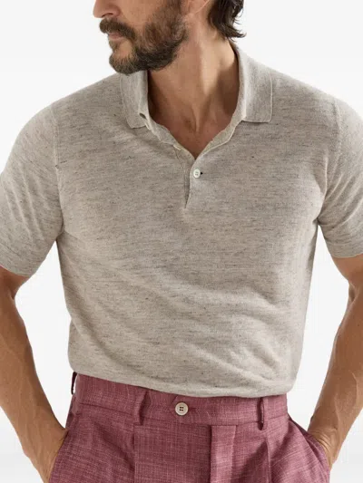 Brunello Cucinelli Short-sleeves Knit Polo Shirt In Neutral