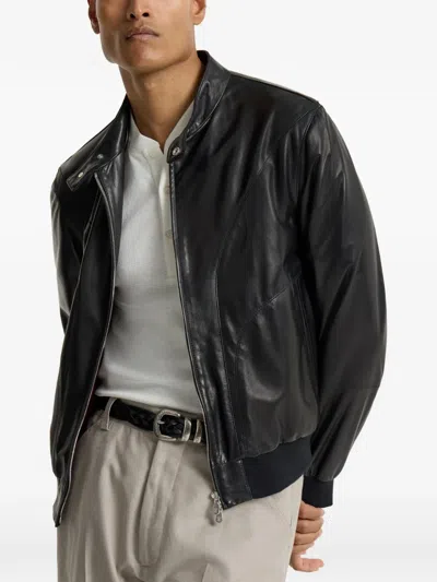 Brunello Cucinelli Men Shiny Nappa Leather Pilot Jacket In Black