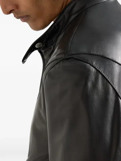 Brunello Cucinelli Men Shiny Nappa Leather Pilot Jacket In Black