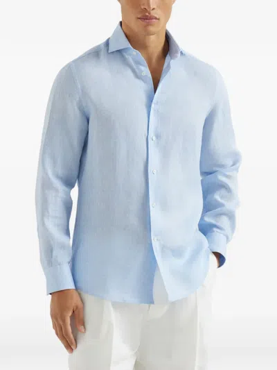 Brunello Cucinelli Spread-collar Shirt In Blue