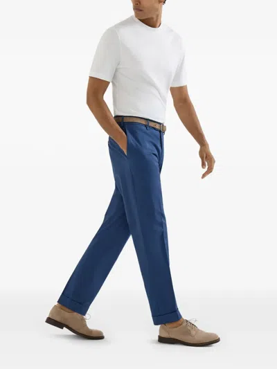 Brunello Cucinelli Comfort Gabardine Trousers In Blue
