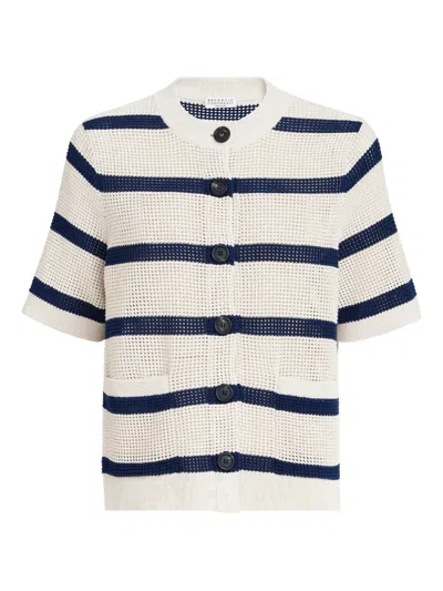 Brunello Cucinelli Short-sleeve Striped Cardigan In Neutral
