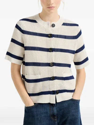 Brunello Cucinelli Short-sleeve Striped Cardigan In Neutral