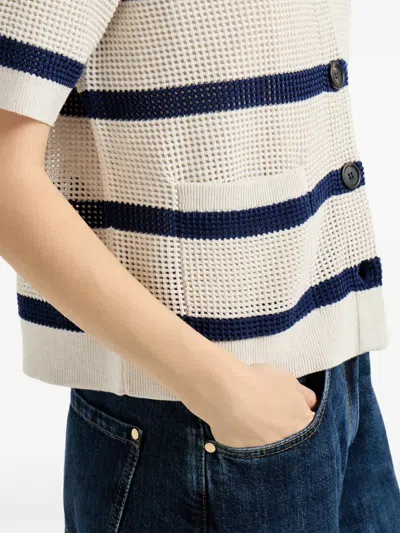 Brunello Cucinelli Short-sleeve Striped Cardigan In Neutral