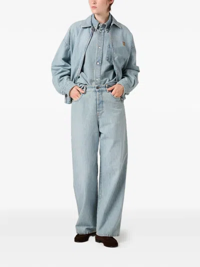 Miu Miu Logo-lettering Jeans In Blue