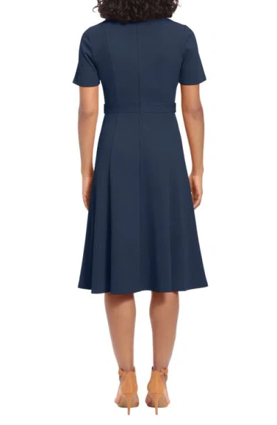 London Times Short Sleeve Fit & Flare Midi Dress In Blue