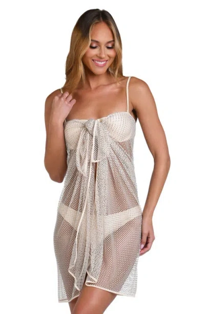 L'agence Maribel Rhinestone Sheer Cover-up Pareo In Gold