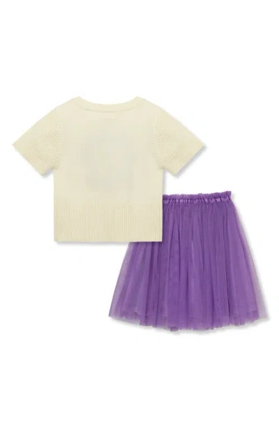 Peek Aren't You Curious Kids' Happy Flower Short Sleeve Sweater & Tutu Skirt Set In Brown