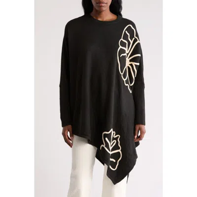 Dr2 By Daniel Rainn Abstract Floral Asymmetric Hem Sweater In Black