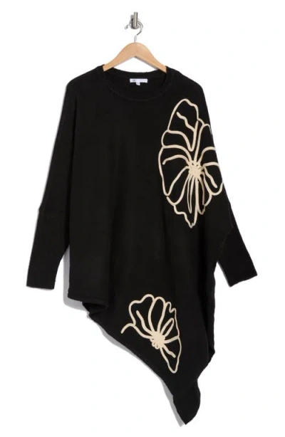 Dr2 By Daniel Rainn Abstract Floral Asymmetric Hem Sweater In Black