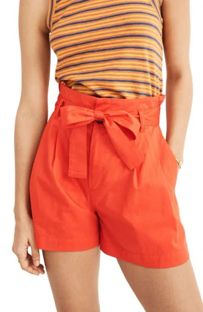Madewell Paperbag Waist Shorts In Orange