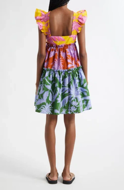 Farm Rio Multicolor Dress With All-over Floral Motif And Ruffled Skirt In Cotton Woman In Multi