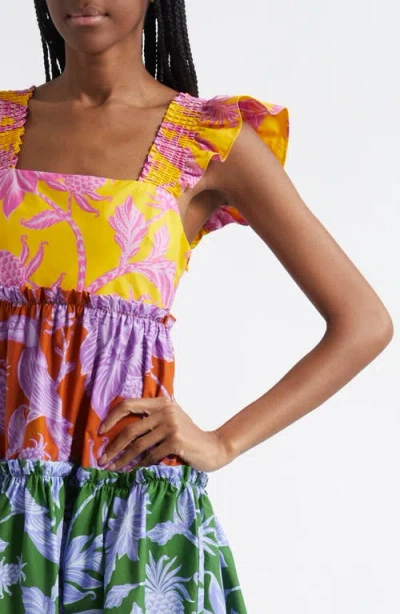 Farm Rio Multicolor Dress With All-over Floral Motif And Ruffled Skirt In Cotton Woman In Multi