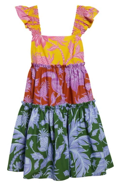 Farm Rio Multicolor Dress With All-over Floral Motif And Ruffled Skirt In Cotton Woman In Multi