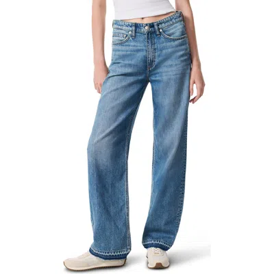 Rag & Bone Featherweight Release Hem Mid Rise Wide Leg Jeans In Blue