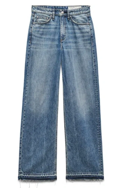 Rag & Bone Featherweight Release Hem Mid Rise Wide Leg Jeans In Blue