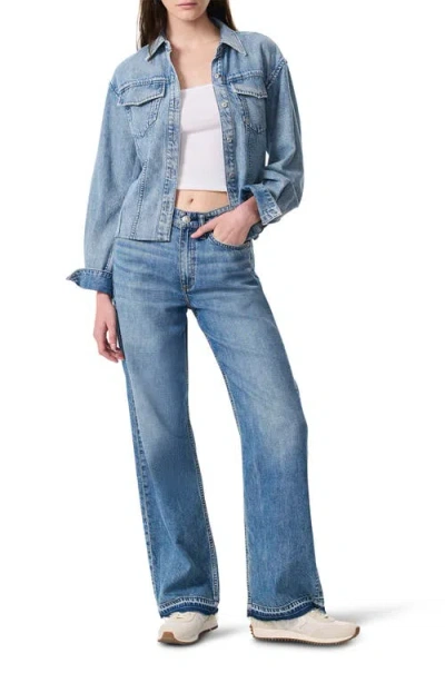 Rag & Bone Featherweight Release Hem Mid Rise Wide Leg Jeans In Blue