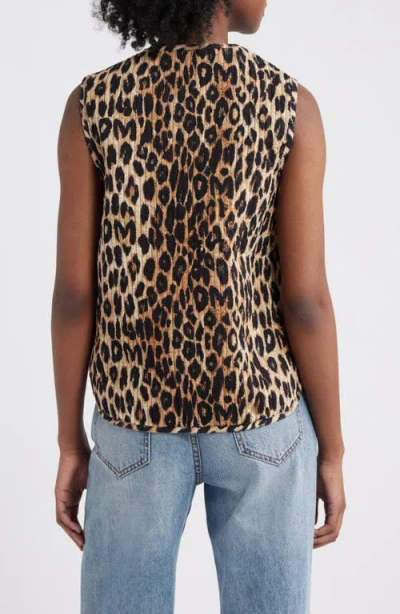 Damson Madder Tilly Leopard Print Organic Cotton Quilted Vest In Brown