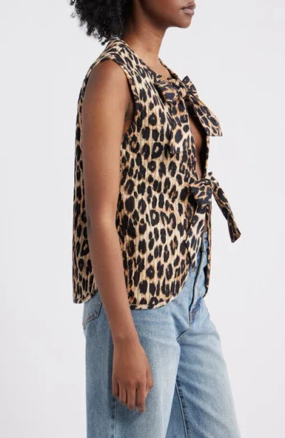 Damson Madder Tilly Leopard Print Organic Cotton Quilted Vest In Brown