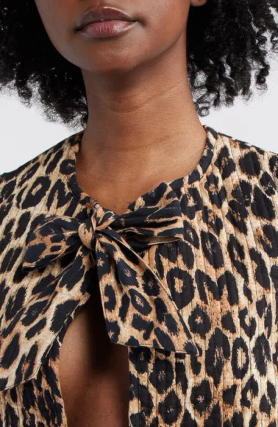 Damson Madder Tilly Leopard Print Organic Cotton Quilted Vest In Brown