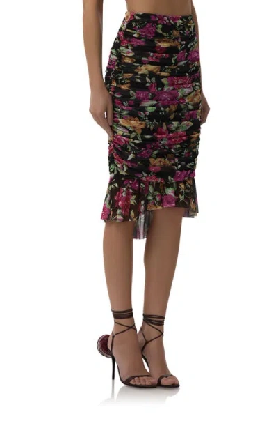 Afrm Ronica Ruched Mesh High-low Skirt In Pink