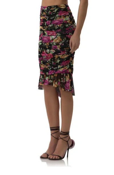 Afrm Ronica Ruched Mesh High-low Skirt In Pink