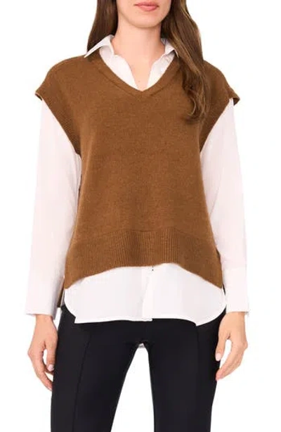 Halogen ® Layered Look Sweater Vest In Brown