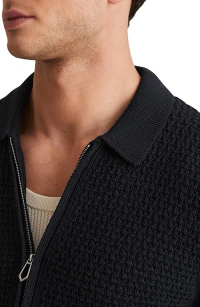 Reiss Comet Short Sleeved Zip Through Textured Shirt In Blue