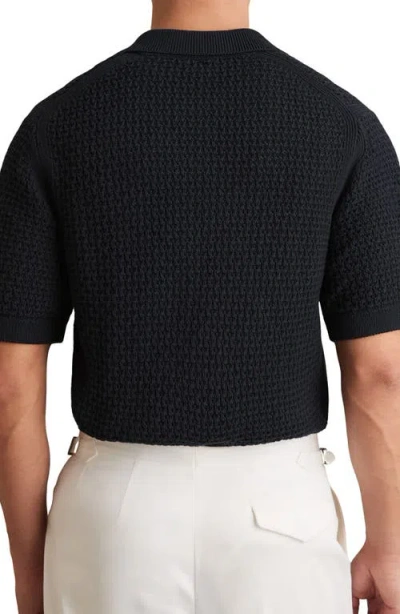 Reiss Comet Short Sleeved Zip Through Textured Shirt In Blue