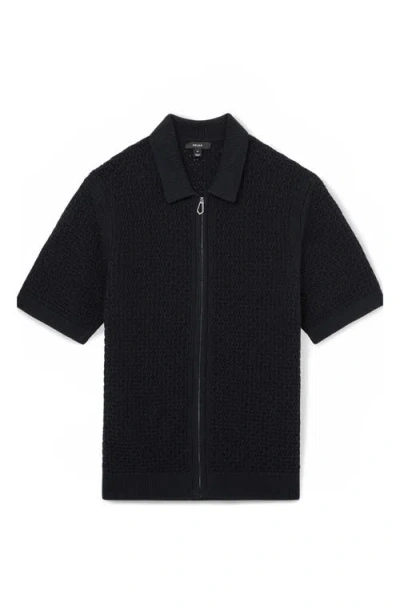Reiss Comet Short Sleeved Zip Through Textured Shirt In Blue