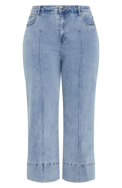 City Chic Millie Crop Wide Leg Jeans In Blue
