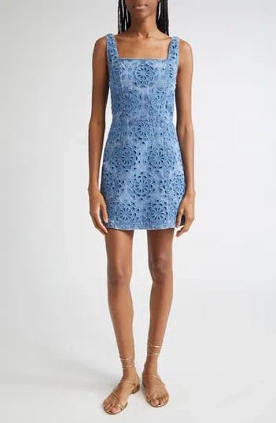 Alice And Olivia Maryann Floral Cutout Denim Dress In Avery Blue