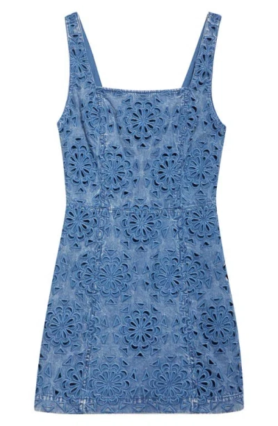Alice And Olivia Maryann Floral Cutout Denim Dress In Avery Blue