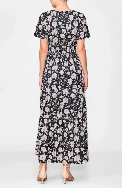 Melloday Short Sleeve Tiered Maxi Dress In Black