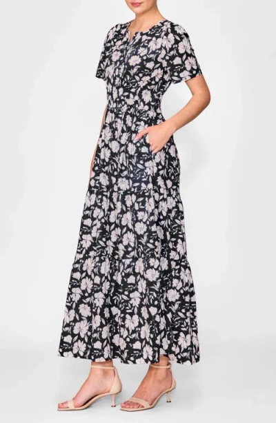 Melloday Short Sleeve Tiered Maxi Dress In Black