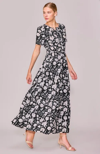 Melloday Short Sleeve Tiered Maxi Dress In Black