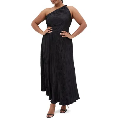 City Chic Kamila Metallic One-shoulder Maxi Dress In Black