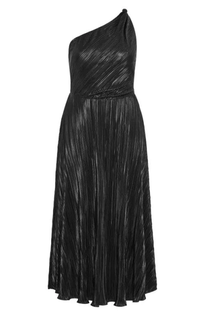 City Chic Kamila Metallic One-shoulder Maxi Dress In Black