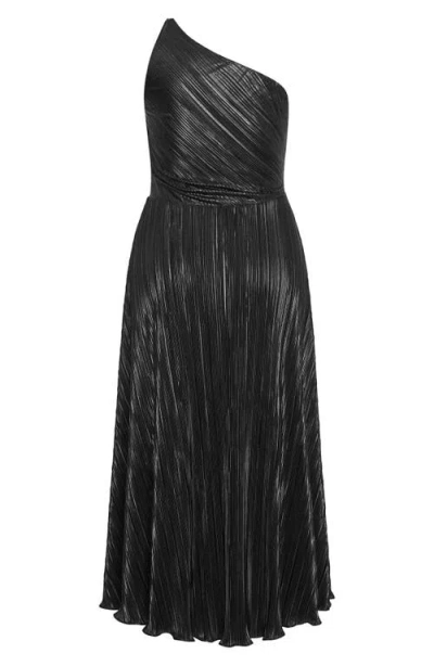 City Chic Kamila Metallic One-shoulder Maxi Dress In Black