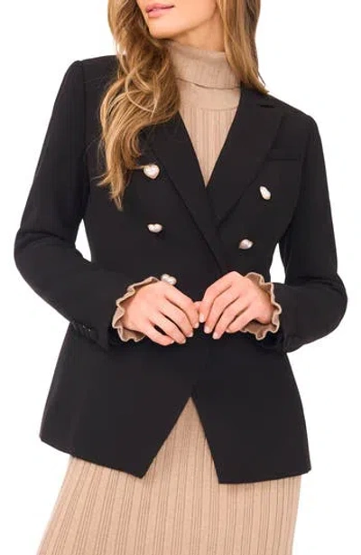 Cece Heart Button Double Breasted Blazer In Black