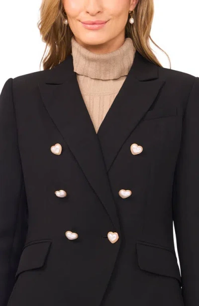 Cece Heart Button Double Breasted Blazer In Black