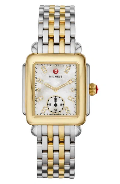 Michele Deco 16 Diamond Dial Two-tone Watch Case, 29mm X 31mm In Gold