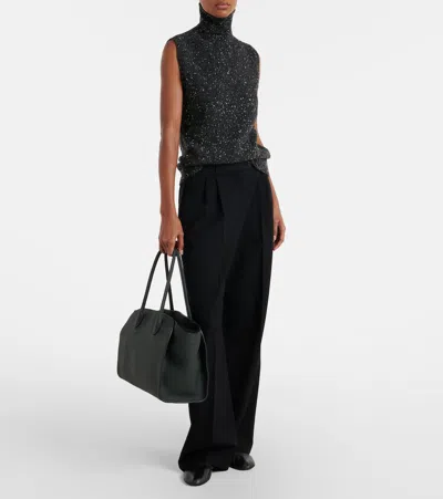 The Row Marlo Medium Leather Tote Bag In Black