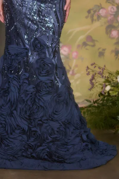 Andrea & Leo Ladivine A1482 Pleated Mermaid Formal Evening Dress In Blue