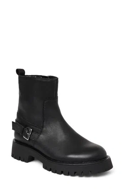Bruno Magli Lensa Lug Sole Leather Moto Boot In Black